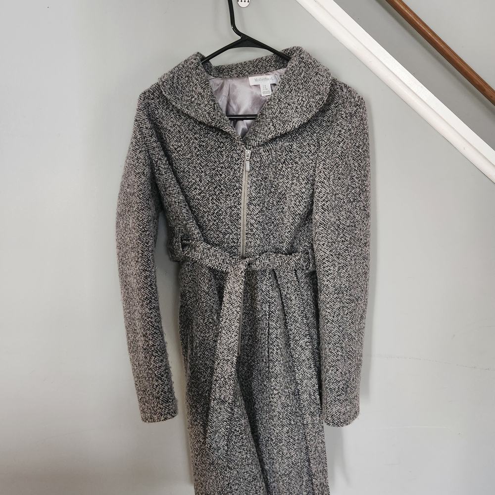 Gray Zip-Up Belted Coat